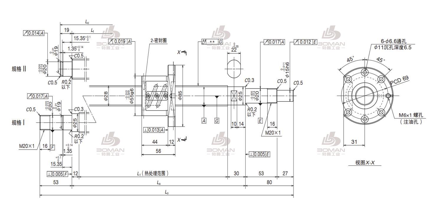 W2802SA-1P-C5Z5   BB L-轴端完成品滚珠丝杠