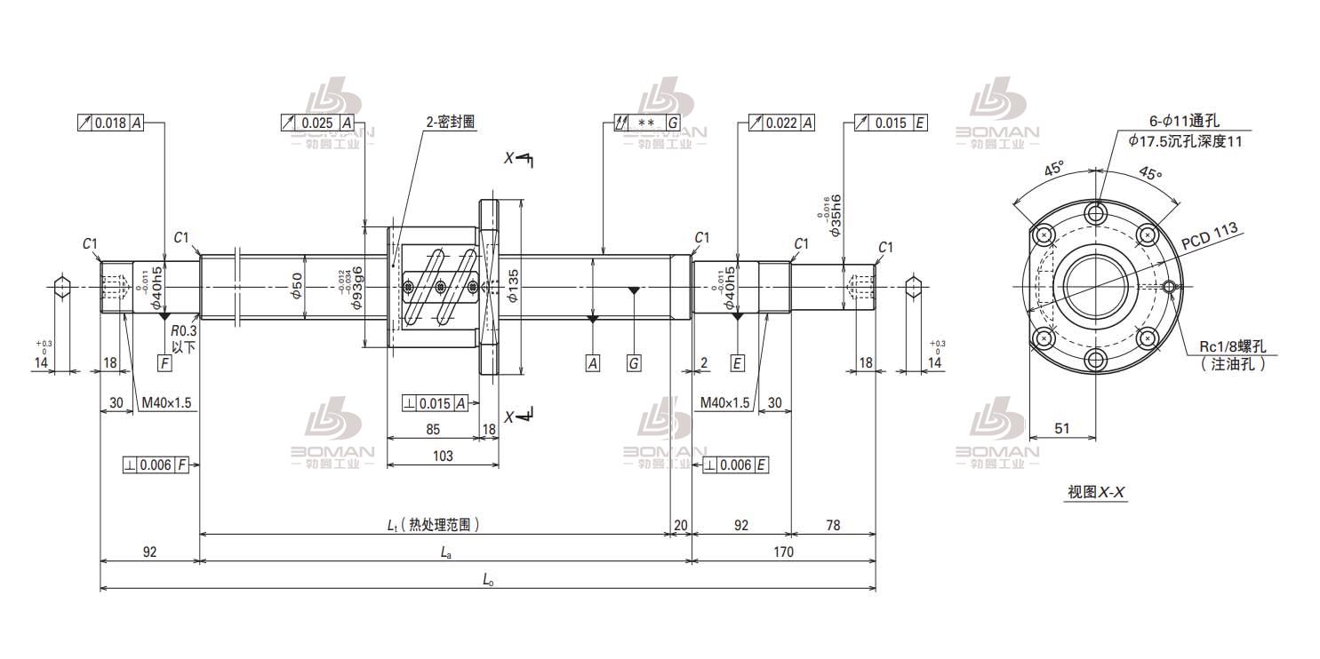 W5007SA-1Z-C5Z10-轴端完成品滚珠丝杠