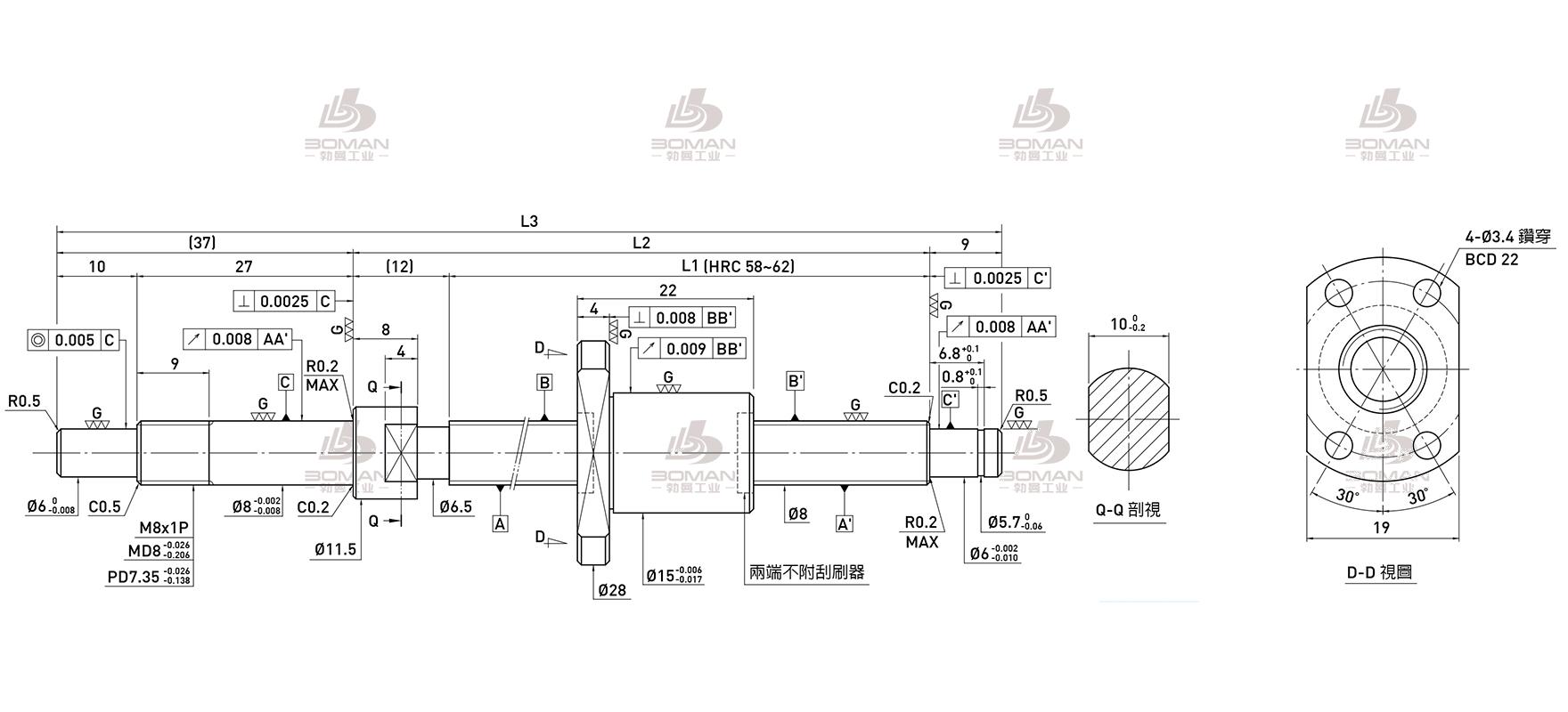 HIWIN上银 R8-1.5T3-FSI-110-168-0.008 上银滚珠丝杆规格