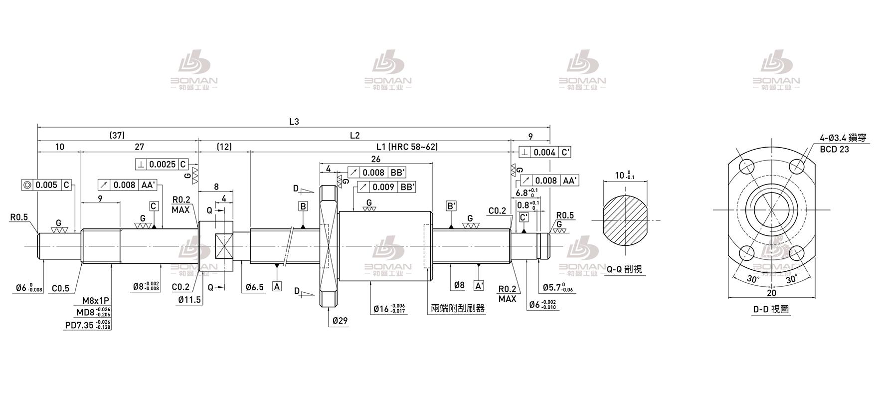 HIWIN上银 R8-2T3-FSI-190-248-0.008 上银滚珠丝杠轴承型号