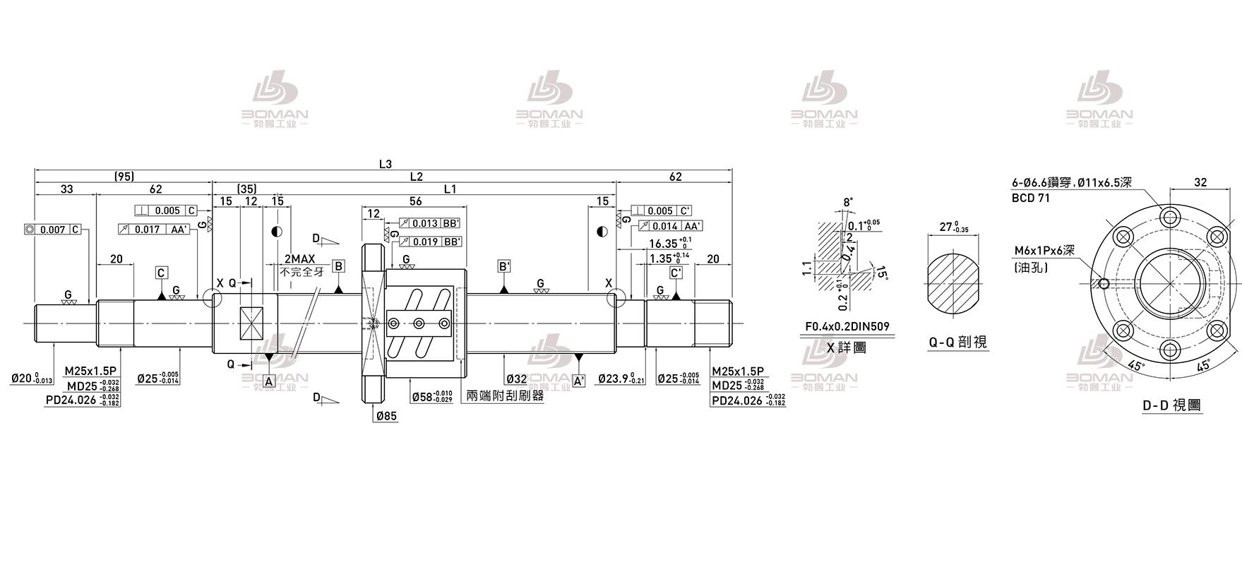 HIWIN上银 R32-5B2-FSW-365-515-0.018 HIWIN滚珠丝杠