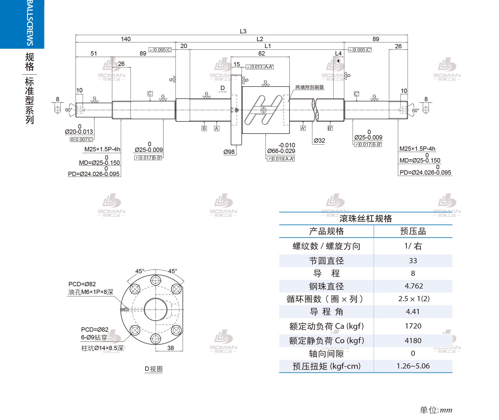 PMI 1R32-08B1-1FOWC-380-629-0.018 pmi滚珠丝杠型号对照表